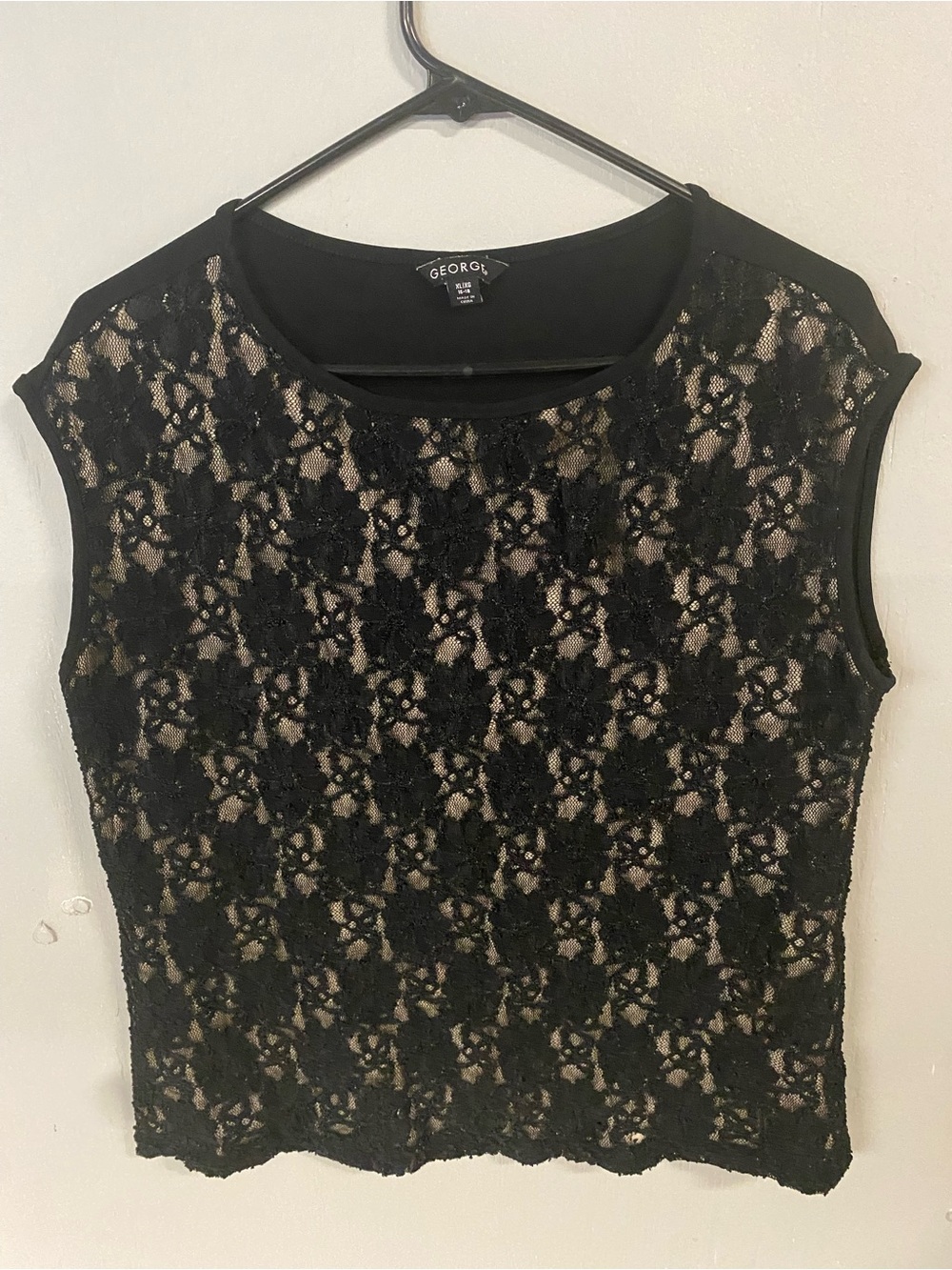 George Black Floral Lace Cap-Sleeve Camisole with Nude Lining